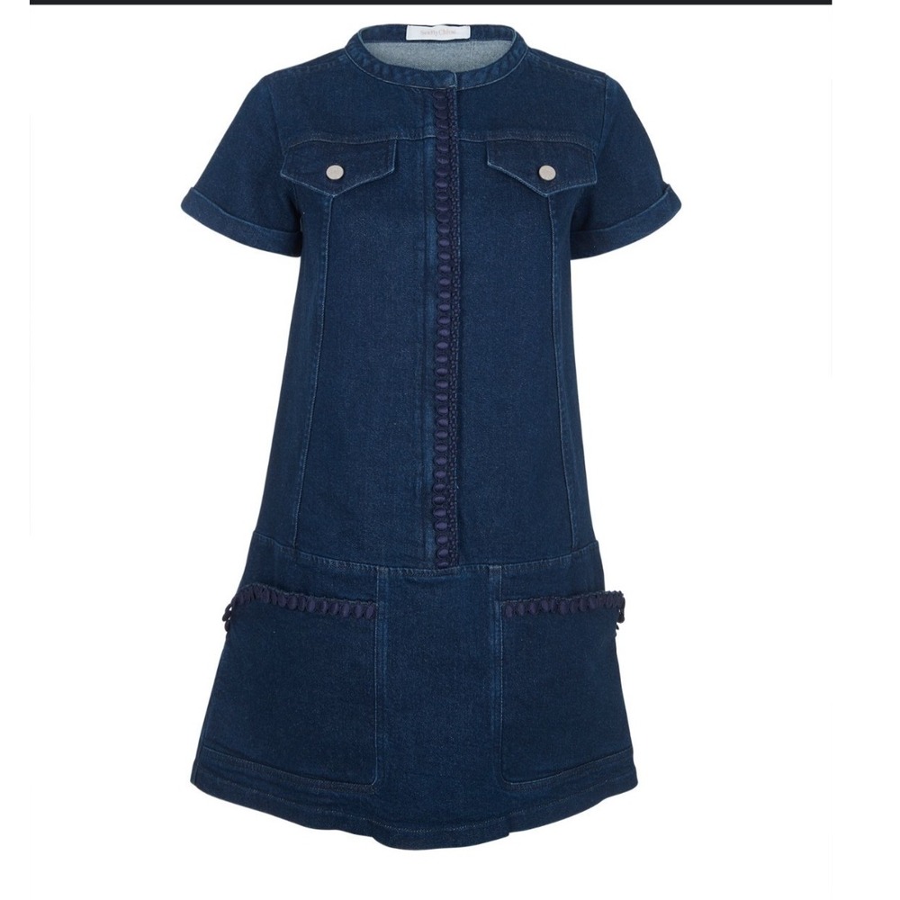 See By Chloe Short Sleeve‎ Shift A Line Denim Mini Dress - Size 44 US 10
